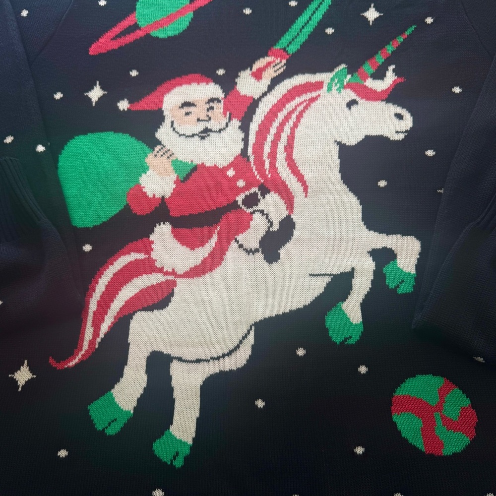 Tipsy Elves Santa Unicorn Ugly Christmas Sweater Galaxy XXL Funny - Picture 2 of 11